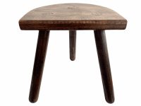 Vintage French Wooden Wood Milking Stool Chair Seat Kitchen Table Farm D Shaped Seat Plant Rest Stand Plinth c1950-60's