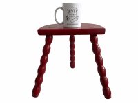 Alternative view of Vintage French Wooden Wood Milking Stool Chair Seat Kitchen Table Farm D Shaped Seat Plant Rest Stand Plinth c1960-70's