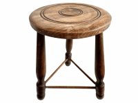 Vintage French Small Stool Table Wooden Wood Chair Seat Side Stand Flower Pot Ornament Display Shelf Prop circa 1960-70's