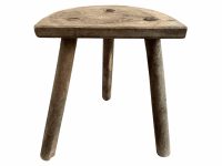 Vintage French Wooden Wood Milking Stool Chair Seat Kitchen Table Farm D Shaped Seat Plant Rest Stand Plinth c1950-60's