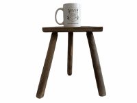 Alternative view of Vintage French Wooden Wood Milking Stool Chair Seat Kitchen Table Farm D Shaped Seat Plant Rest Stand Plinth c1950-60's