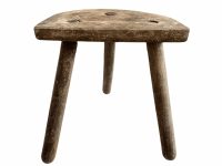 Vintage French Wooden Wood Milking Stool Chair Seat Kitchen Table Farm D Shaped Seat Plant Rest Stand Plinth c1960-70's