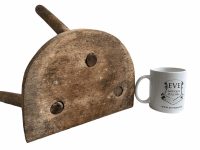 Alternative view of Vintage French Wooden Wood Milking Stool Chair Seat Kitchen Table Farm D Shaped Seat Plant Rest Stand Plinth c1960-70's