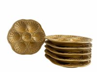 Alternative view of Vintage French Oyster Plates Caramel Gold Shellfish Dishes Saucers Serving Display Ceramic Set Of Six 6 c1960-70's