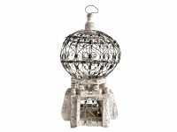 Vintage Moroccan Small White Wood Metal Song Bird Cage Aviary Collector Keeper Historical Prop Decor Traditional c1960-70's