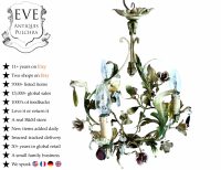 Vintage French Tole Style Metal Flower Petal Bloom Shaped Wall Ceiling Electric Lamp Light Lighting Shabby Chic c1960's