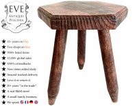 Vintage French Hexagonal Hexagon Stool Wooden Medium Simple Varnished Chair Stand Display Rest Plinth Seating Prop c1970's