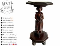 Vintage French Tall Height Wooden Stand Dark Brown Wood Flower Pot Plant Ornament Double Display Breton Lady  c1960-70's