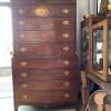 Antique English Tall Boy Chest Of Drawers Large Wooden Brown Wood Storage Cupboard Cabinet Furniture Prop c1910-1920's