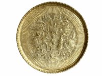 Vintage Turkish Arabian Peacock Styled Extra Large Circular Brass Finely Detailed Table Top Tray Serving Platter c1940-50's