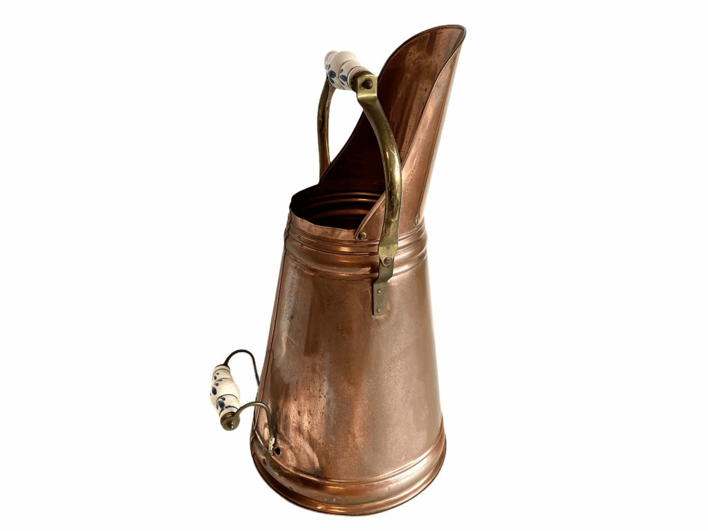 Vintage French Copper Brass Umbrella Walking Stick Coal Shuttle Stand Container Pot Doorway Hallway Decor Cloakroom c1980's