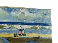 Alternative view of Vintage French Coastal Seaside Granville Painting Acrylic Skyline Bushes Coast Beach On Canvas Cole Cosky circa 1980's