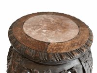 Alternative view of Antique Chinese Finely Carved Pink Marble Topped Wooden Tall Table Side Stand Display Rest Plinth Ornate Regal Prop c1900's