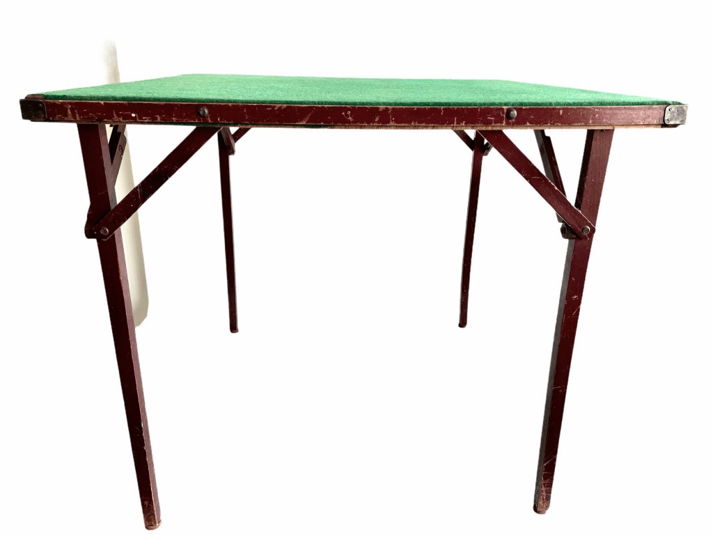 Vintage French Paris Green Felt Topped Folding Wooden Wood Foldable Folding Gaming Games Card Occassional Table c1950-60’s