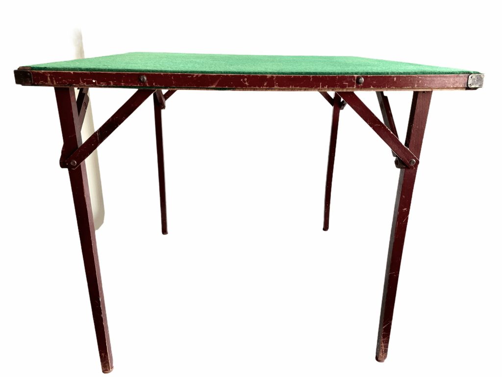 Vintage French Paris Green Felt Topped Folding Wooden Wood Foldable Folding Gaming Games Card Occassional Table c1950-60's