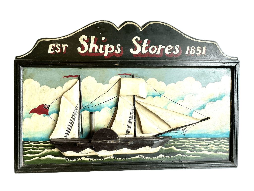 Vintage French Hand Painted Ships Stores Paddle Steamer Boat Sailing 3D Sign Traditional board display circa 1980-90’s