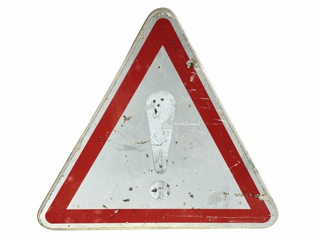 Vintage French Caution Exclamation Sign Large Road Sign Marked Red White Triangular Metal Roadsign Road Automobilia c1990’s
