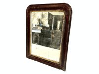 Antique French Wooden Square Wall Hanging Mirror Wood Glass Decorative Bathroom Cloakroom Hallway Circular circa 1910's