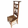 Vintage French Wooden Wicker Brown Wood Woven Raffia Prayer Kneeling Stool Low Small Chair Childs Seating Design c1950-60's