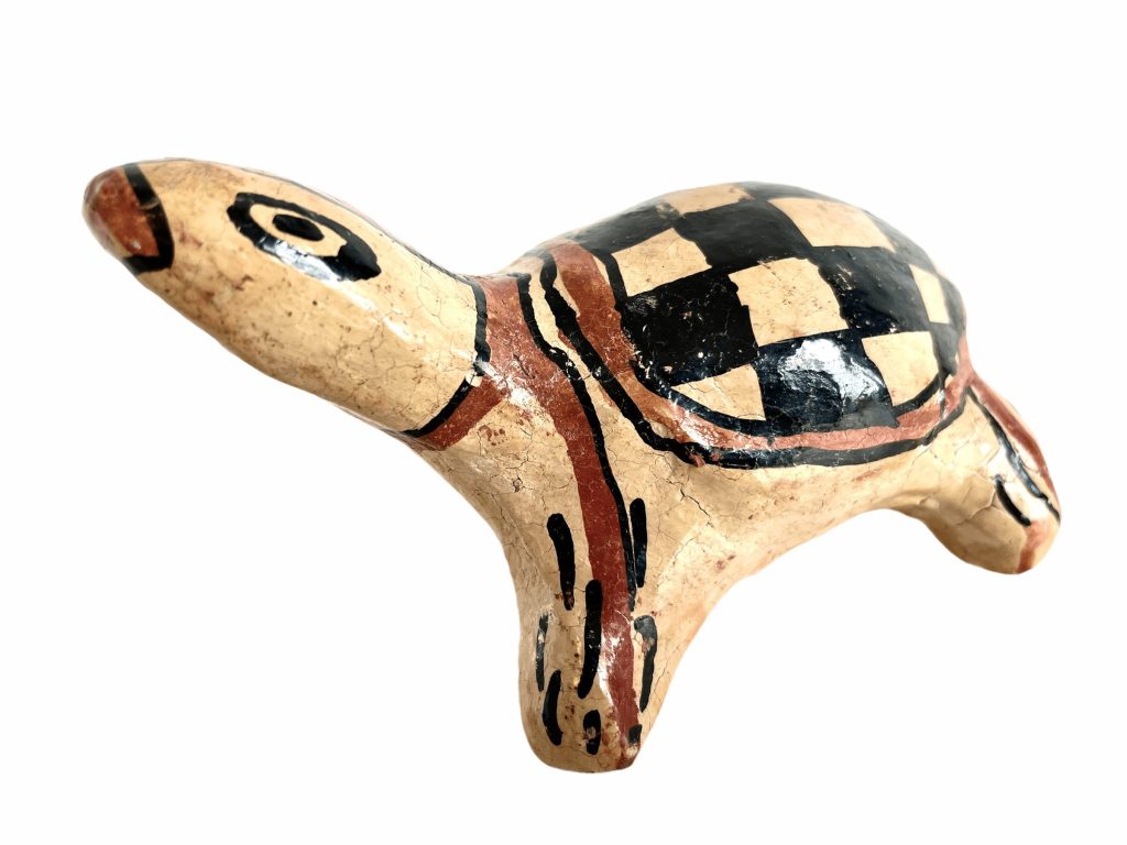 Vintage Moroccan Small Tortoise Ornament Decor Design Terracotta Black Red Arabian Clay Display Figurine c1960-70’s