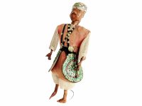 Vintage Moroccan Small Man Ornament Decor Design Leather Fabric Black Red Arabian Display Traditional Doll Figurine c1970's