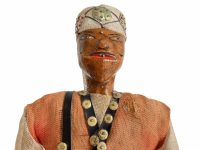 Alternative view of Vintage Moroccan Small Man Ornament Decor Design Leather Fabric Black Red Arabian Display Traditional Doll Figurine c1970's