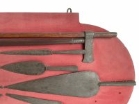 Alternative view of Vintage African Wooden Wood Ceremonial Decorative Spear Axe Spearhead Decor DIsplay Board Tribal Wall Hanging c1930-50's