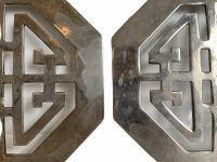 Alternative view of Vintage Chinese Asian Metal Trivet Tray Plate Display Protection Table Surface Protector Plate Prop Silver Metal c1960-70's