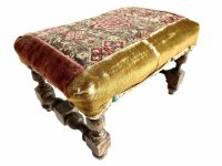 Antique Cushioned Stool French Bench Stand Plinth Footrest Wooden Brown Natural Wood Small Chair Leg Rest Rest Seat c1910's