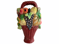 Vintage Balinese Hand Made Wooden Wood Fruit Basket Hanging Wall Decor Marino Gerard Souvenir Decor circa 1992's