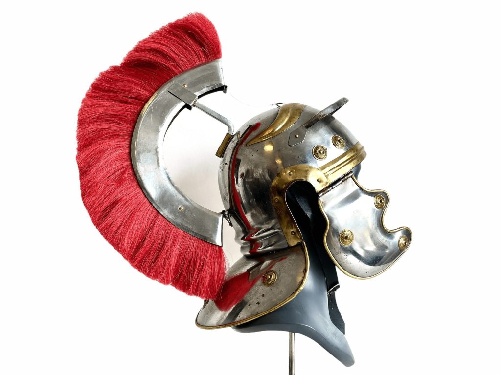 Vintage French Theatre Reproduction Greco-Roman Spartan Helmet Red Crest Outfit Prop Re-enactment Display c1970-80’s
