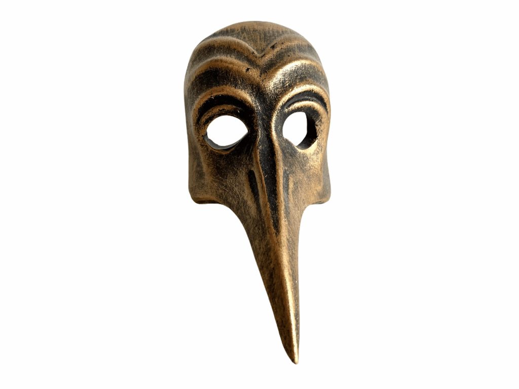 Vintage French Plague Doctor Phantom Of The Opera Plaster Mask Small Ornament Figurine Display Gift Gold Decor c1980-90’s