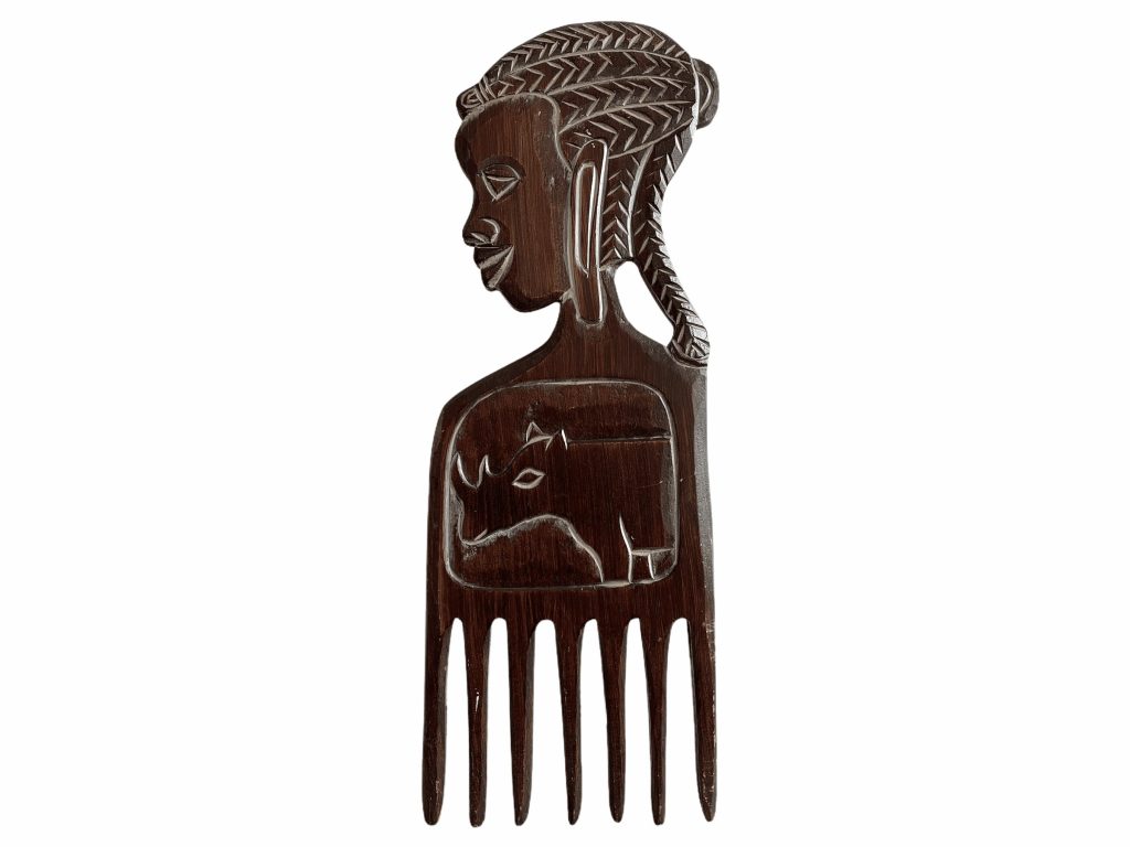 Vintage Large African Comb Ornament Afro Pick Wood Hair Primitive Sculpture Carving Tribal Art Decor Slide Head c1970-80’s
