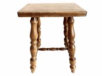 Vintage French Bench Stool Small Table Wooden Wood Chair Seat Side Stand Flower Pot Plinth Display Shelf Prop c1960-70's