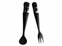 Vintage African Carved Ebony Wood Wooden Large Decorative Spoon And Fork Cutlery Wall Kitchen Decor Display c1970-80's