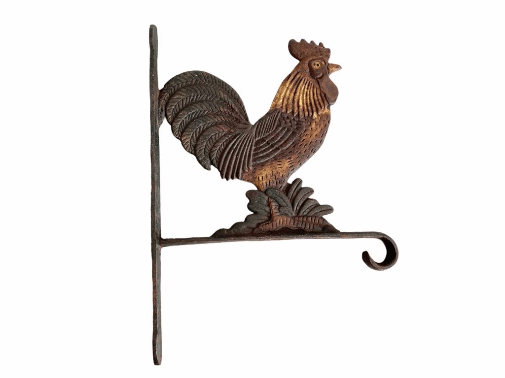 Vintage French Painted Iron Chicken Wall Bracket Bell Planter Hook Hanging Basket Flower Hanger Cast circa 1970-80’s