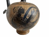 Alternative view of Vintage Greek Terracotta Black And Sand Small Oil Wine Water Flask Vase Decanter Ornament Handmade Decor Design c1970-80's
