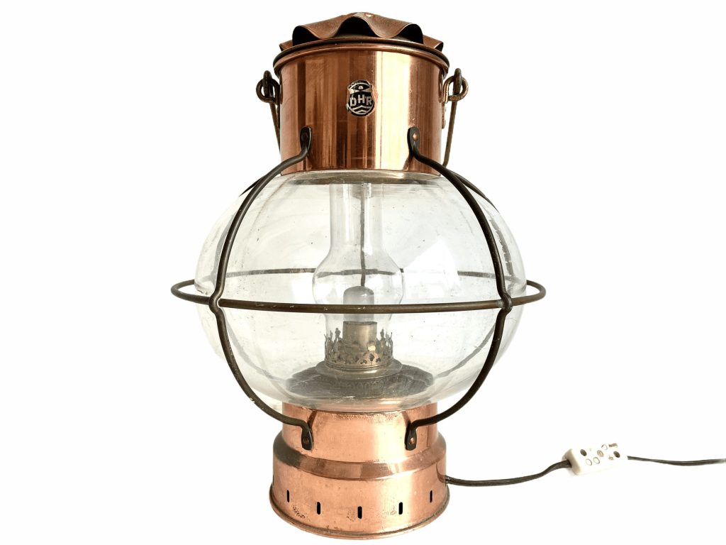 Antique French Copper Oil Lamp Light Hanging Hook Decor Display Prop Lighting Storm Light DHR Onion Nautical c1940-50’s