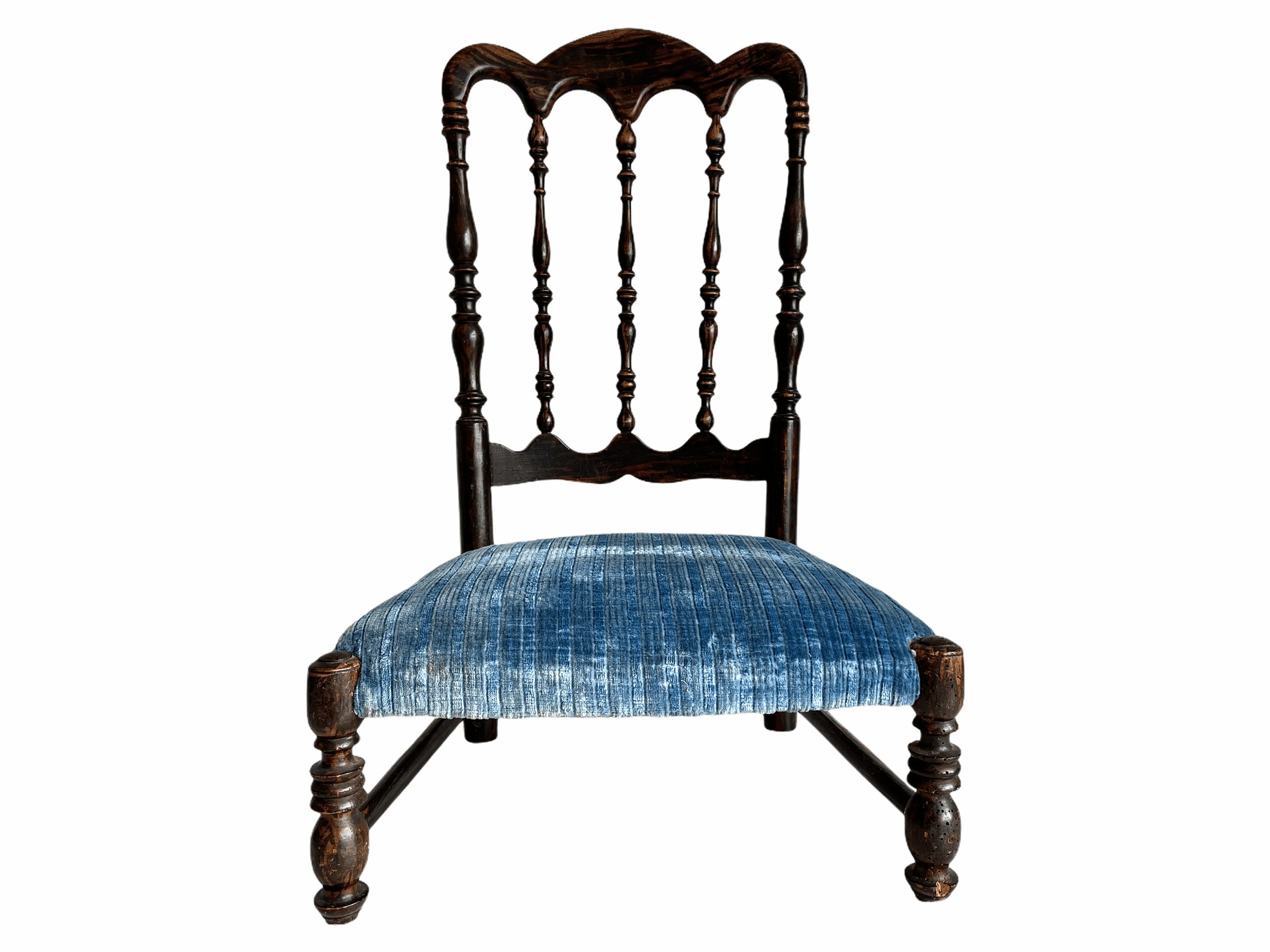 Vintage French Childs Wooden Brown Blue Wood Prayer Chair Kneeling Stool Nursing Childs Seating Kneel Pray Design c1910-20’s Vintage French Childs Wooden Brown Blue Wood Prayer Chair Kneeling Stool Nursing Childs Seating Kneel Pray Design c1910-20's