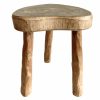 Vintage French Chunky Stool Wooden Brown Wood Small Milking Chair Stand Display Rest Plinth Seating Plant Prop c1980-1990's