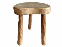 Vintage French Chunky Stool Wooden Brown Wood Small Milking Chair Stand Display Rest Plinth Seating Plant Prop c1980-1990's