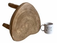 Alternative view of Vintage French Chunky Stool Wooden Brown Wood Small Milking Chair Stand Display Rest Plinth Seating Plant Prop c1980-1990's