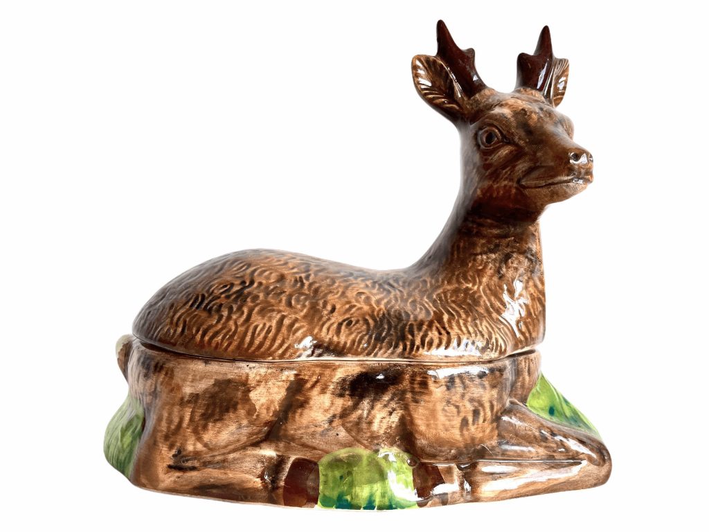 Vintage French Ceramic Deer Lidded Terrine Pate Pot Store Container Ornament Kitchen Storage Serving c1960-70’s 2
