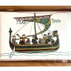 Vintage French Bayeux Tapestry Reproduction Of Boat Scene Sailing For France England Tapisserie Glass Framed circa 1980-90's