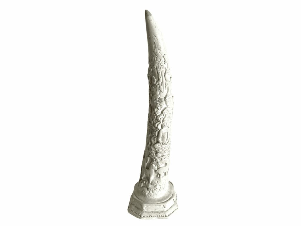 Vintage Plaster Faux Fake Carved Animals Rhino Elephant Tusk Horn Ornament Figurine Decorative Decor Display circa 1950’s