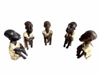 Vintage African Wooden Brown Natural Wood Figurine Sitting Ornament Tribal Carving Statue Display Collection c1960-70's