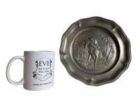 Alternative view of Vintage English Pewter Hunting Dog Dinner Plate tray charger platter serving table wall display bashed bruised bent c1960's