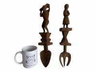 Alternative view of Vintage French Breton Carved Wood Wooden Large Decorative Spoon And Fork Cutlery Wall Kitchen Decor Display c1970-80's