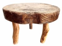 Vintage French Chunky Heavy Strong Stool Table Wooden Wood Seat Side Stand Flower Pot Ornament Small Display c1970-80's