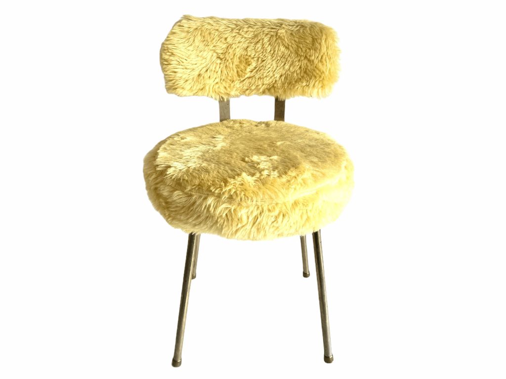 Vintage French Bronze Metal Padded Cushioned Fluffy Yellow Stool Chair Stand Display Rest Plinth Seating c1960-70’s